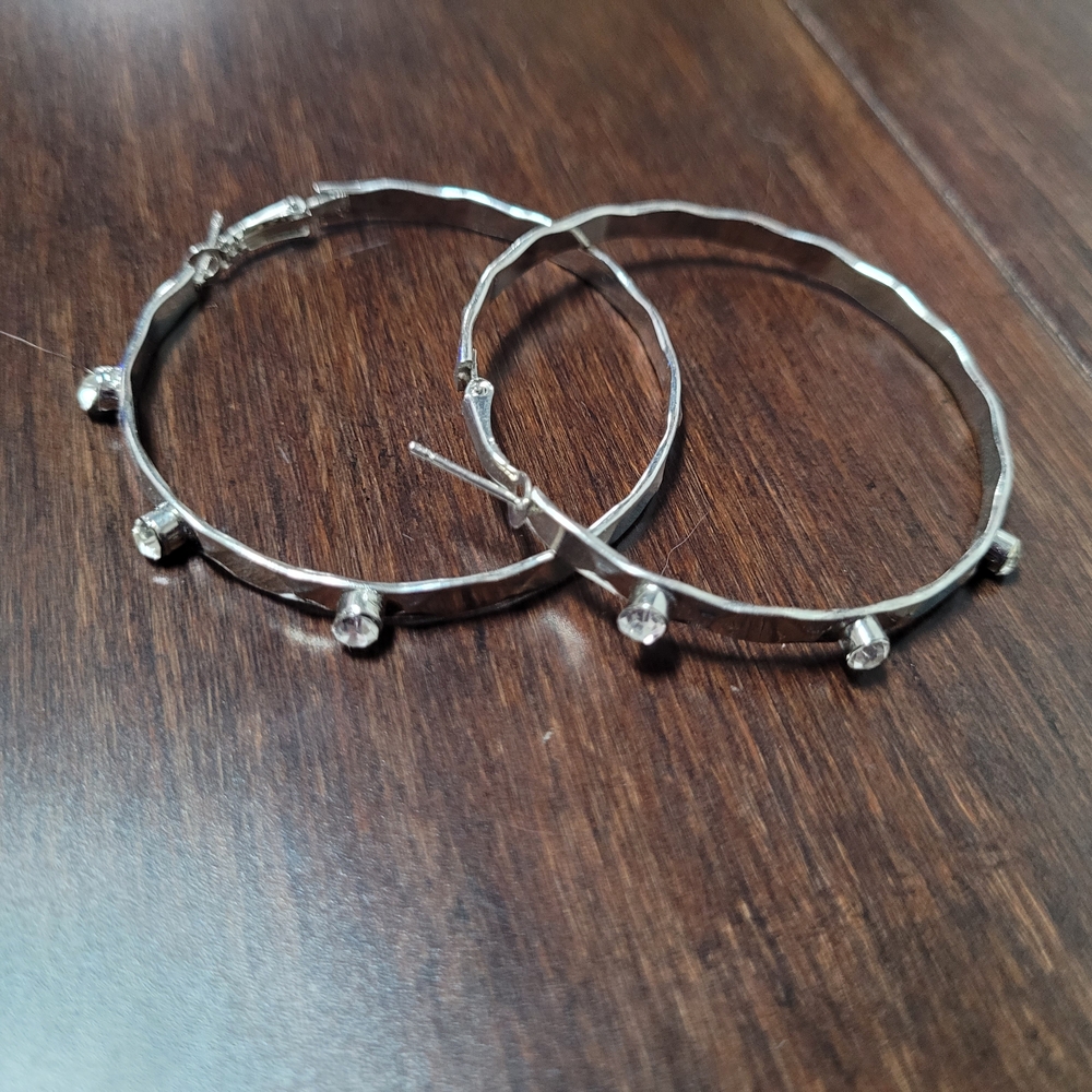 Silver Hoop Earrings with Crystal Accents